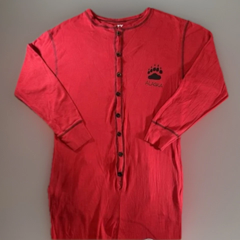 LAZY ONE Pajamas Adult Large Red Cotton Sleeper Button Bear Bottom Flapjack Flap - Image 4 of 4