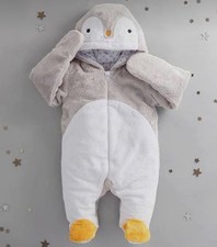 Fuzzy penguin baby bodysuit and pramsuit Primark 6-9 Months Halloween Christmas