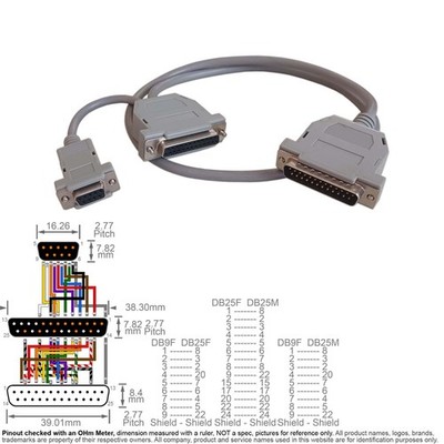 Cable Serial RS-232 AT Modem D-Sub DB9 9-Pin Female DB25 25-Pin Male RS232  3FT