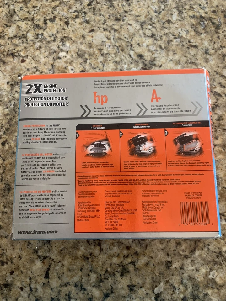 Filtro de ar do motor FRAM Extra Guard CA10165 para Honda Civic 1.8L 2006-2011 - Imagem 2 de 3
