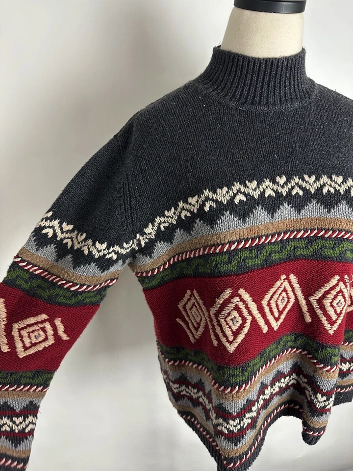 Suéter Vintage Años 90 Rayas Para Mujer M Suroeste Geométrico Tono Tierra Cuello Simulado Foto 3 de 4