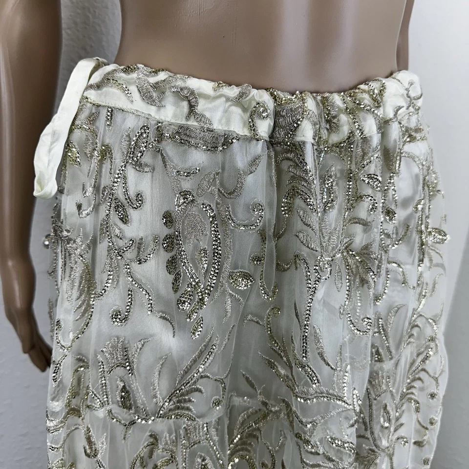 Maxi Falda Hecha a Mano Lentejuelas Cuentas Brillante Marfil Dorado Caprichoso Hada Hindi L Foto 3 de 4