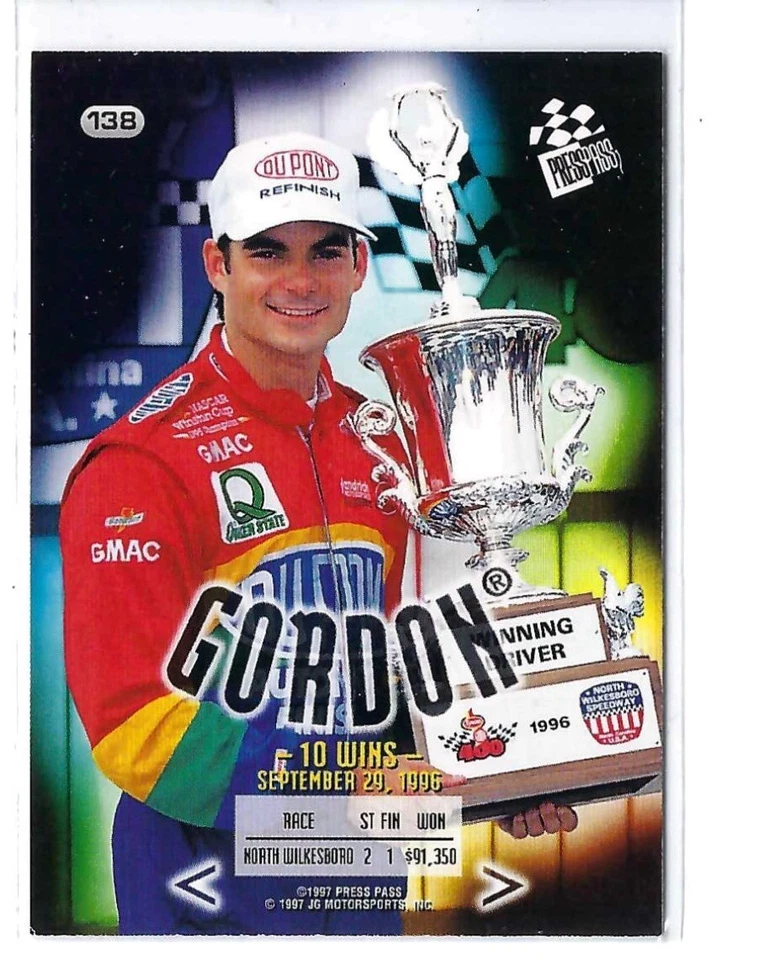 1997 Press Pass 'Blue' 10 Wins September 22, 1996 Jeff Gordon - Image 2 of 2