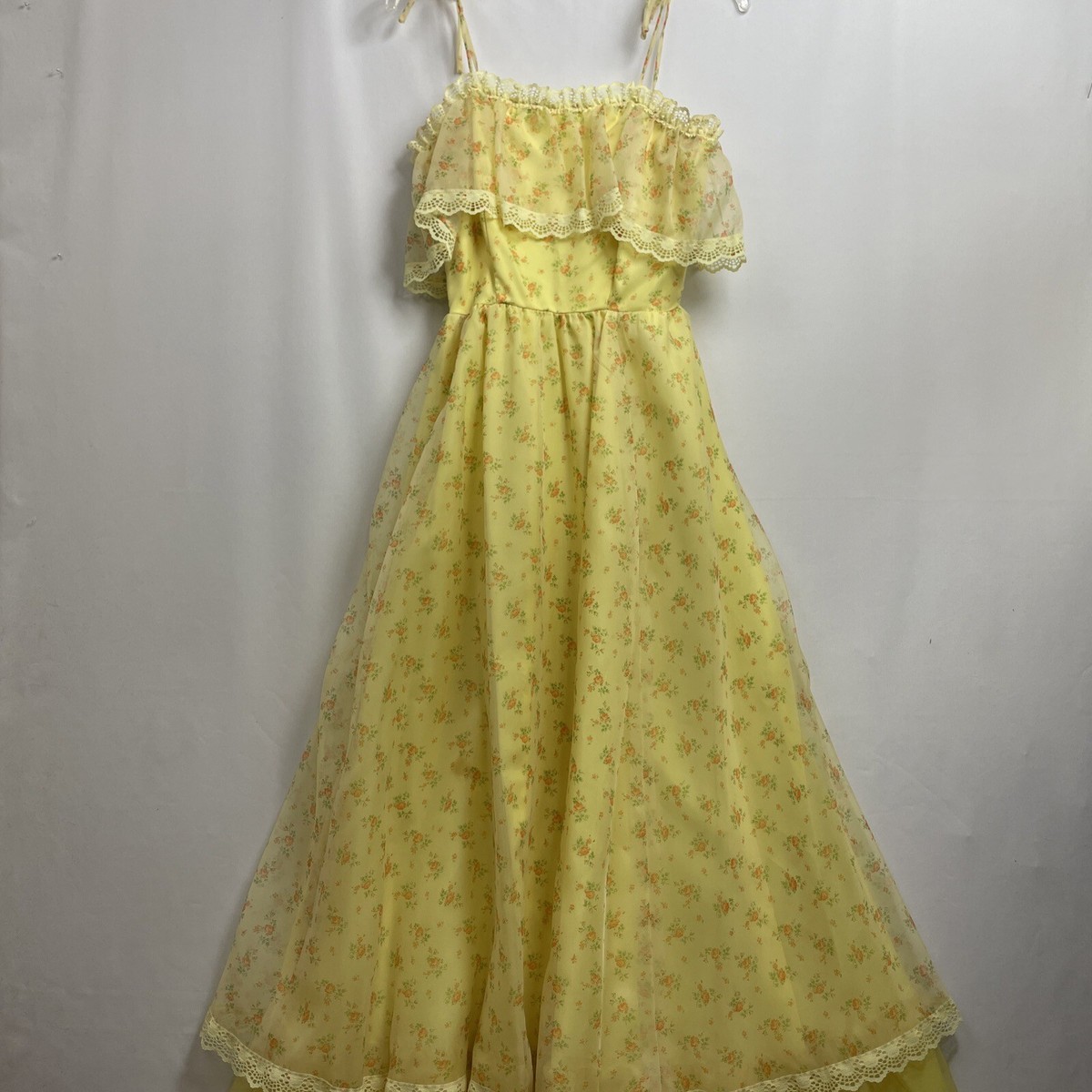 Nadine Vintage 70s Maxi Dress size 5 Yellow Ditsy Floral Cottagecore  Milkmaid | eBay