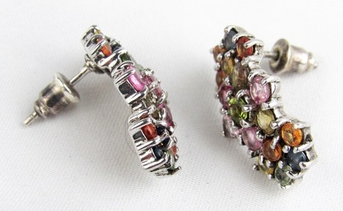 Sterling Silver Multi Gem Citrine Spinel Topaz Amethyst Cluster 3/4" Earrings - Picture 4 of 5