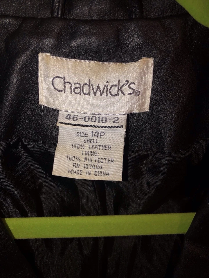 Chadwicks Women’s Blk Leather Jacket 14P 2 Button Front Pockets, Polyester Lined - Image 2 of 4