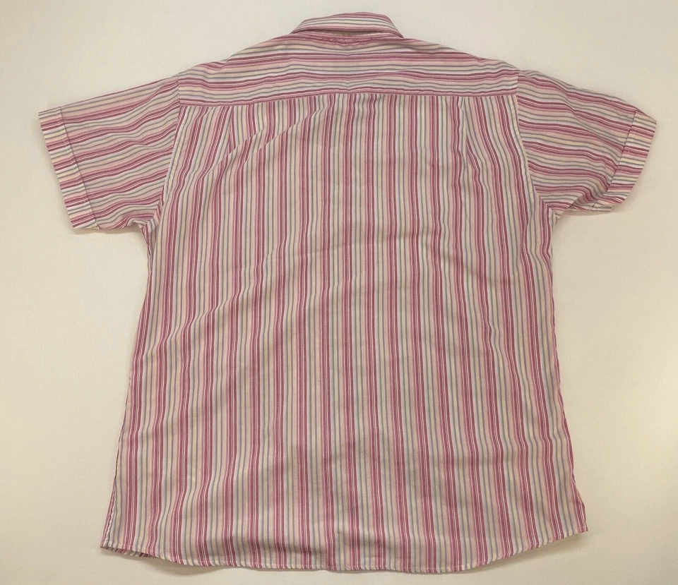 A X Armani Exchange Button Up Short Sleeve Men’s XL Pink/yellow/purple Striped - Image 3 of 4