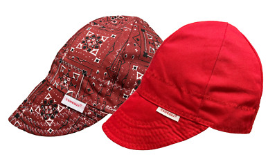 NWT 2 Comeaux Caps Welding Welders Hats Reversible 1 Red Bandana 1 Solid Red