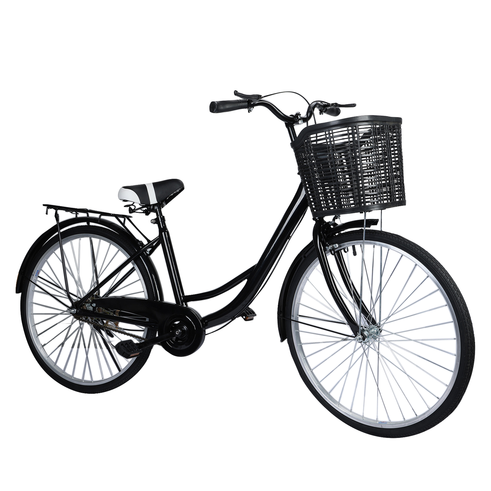 26 Inch Adult Cruiser Bicycle, Bike with Basket, Steel Frame Urban Bike