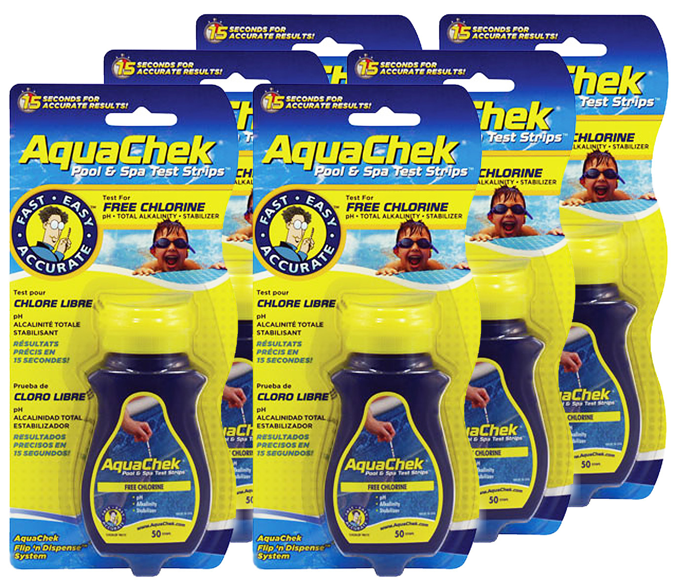 AquaChek Test Strips for Chlorine Hot Tubs Swimming Pools Spa 6 pack 300 Strips