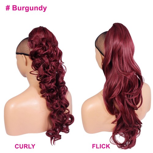 Ponytail Claw Clip Burgundy Curly 17" Heat Resistant Synthetic Hairpiece - Picture 4 of 4