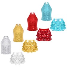 Girls Costume Schoolgirl Outfits Ballroom Dancewear Pleated Skirt Ballet Dance