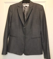 Tahari A.S.L. Size 4 Gray Two-Snap Buttons Long Sleeve Welt Pockets Blazer