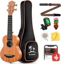 Donner 23" Concert Ukulele Beginner Bundle With Gig Bag Strap String Tuner Pick