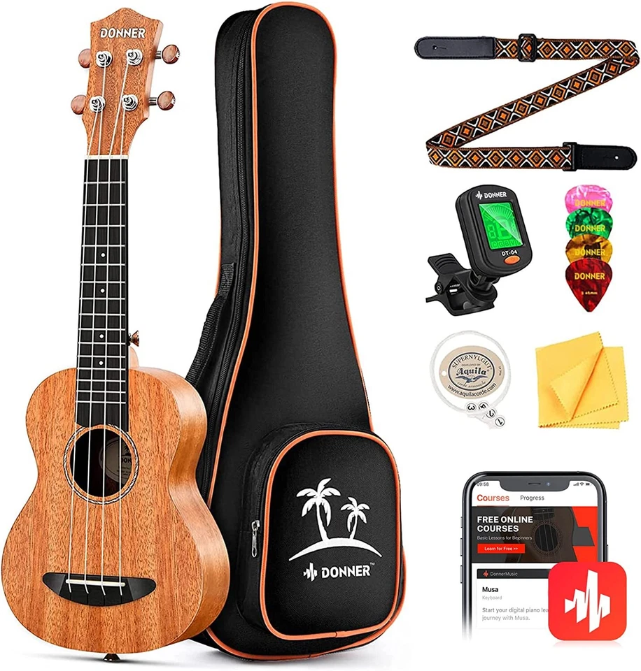 Ukelele tenor Donner DUT-1 26" Maghony madera ukelele + bolsa afinador lecciones en línea