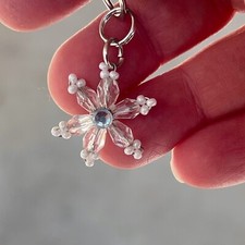 Small Beaded Snowflake Rhinestone Zipper Pull Handbag Charm