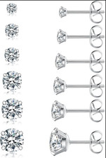 6 Pairs Stud Earrings Set, Hypoallergenic Cubic Zirconia 316L Earrings Stainless