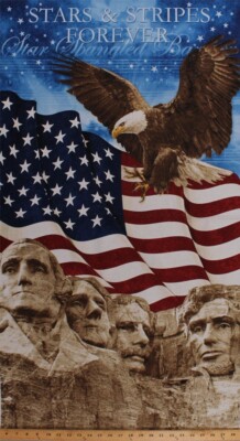 23.5'' X 44'' Panel Mount Rushmore American Flag Eagle Cotton Fabric Panel D371.28