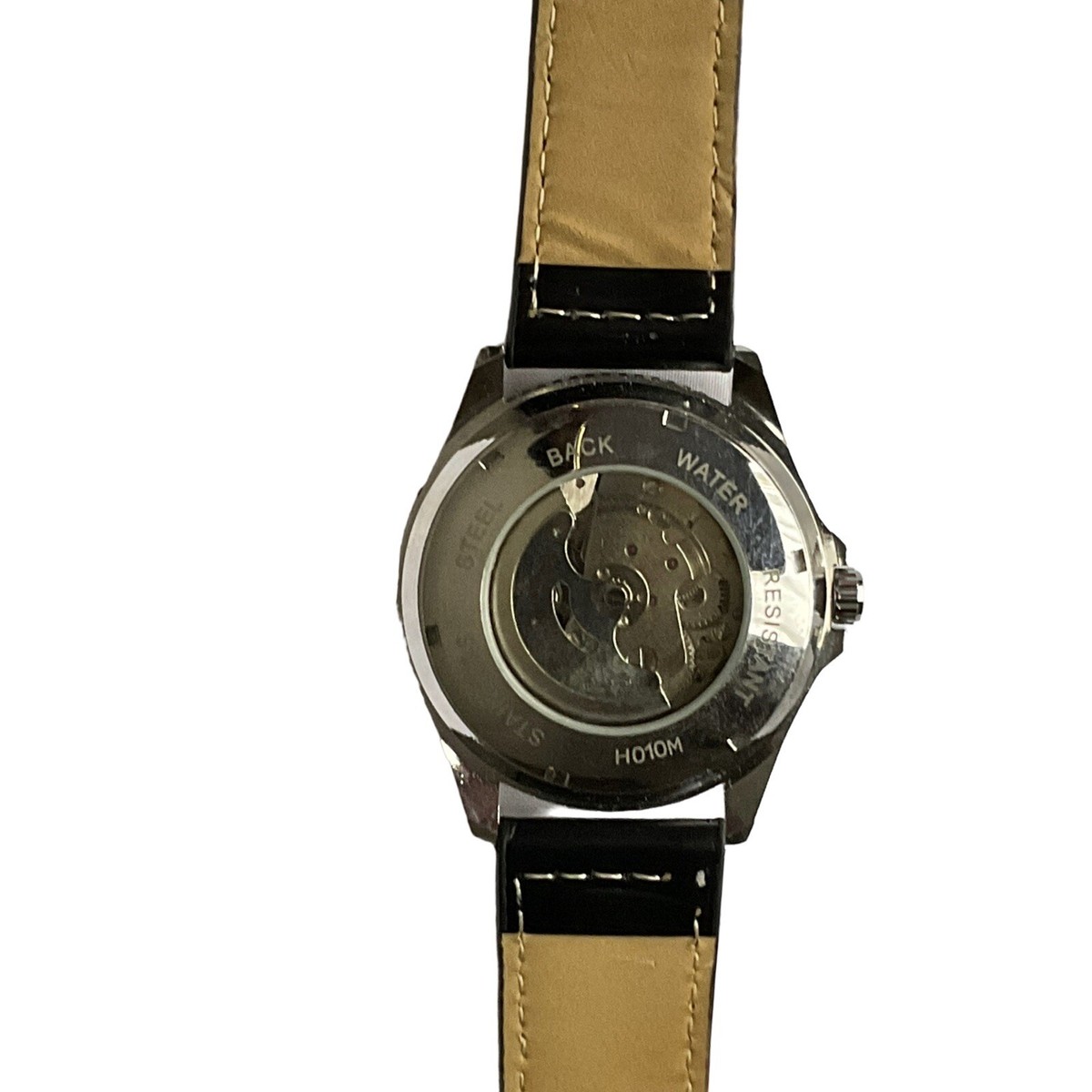 Winner Automatic Watch Skeleton Back Silvertone Red Dial Date
