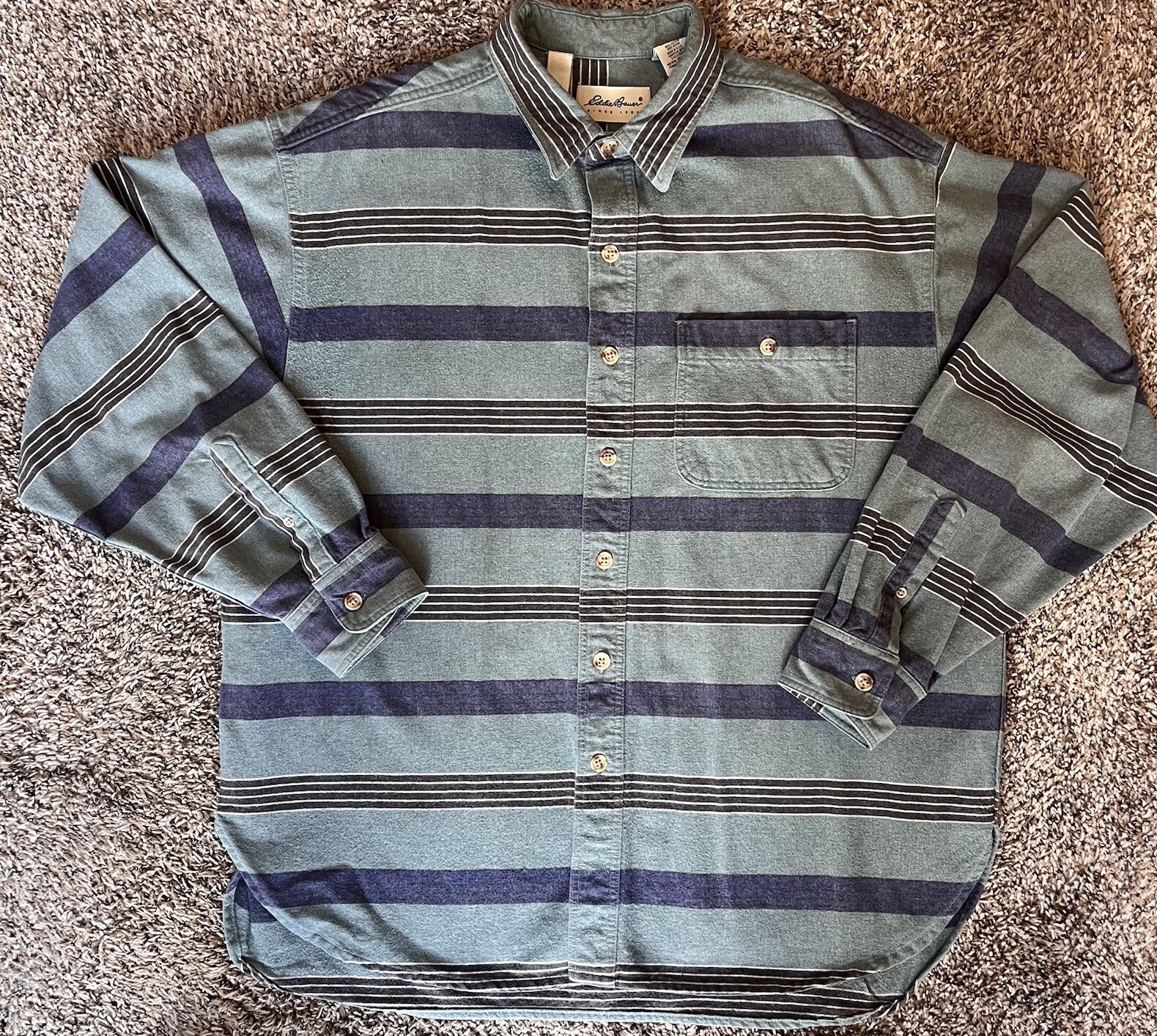 Eddie Bauer men's XL sea foam green and blue flannel shirt