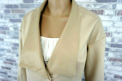H by HALSTON  DAMEN STOFF LEDER FEST FREIZEIT ÜBERWURF JACKE HELL BEIGE 40 NEU