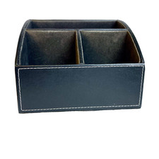 Leather Swivel TV Remote Control Holder Desk Pen Organizer
