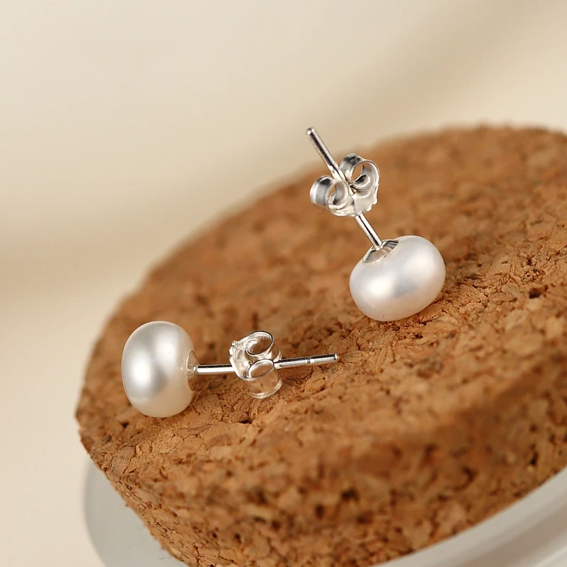 NEW 7mm 925 Sterling Silver Genuine Freshwater Pearl Stud Earrings Women's Gift - image 2 of 4