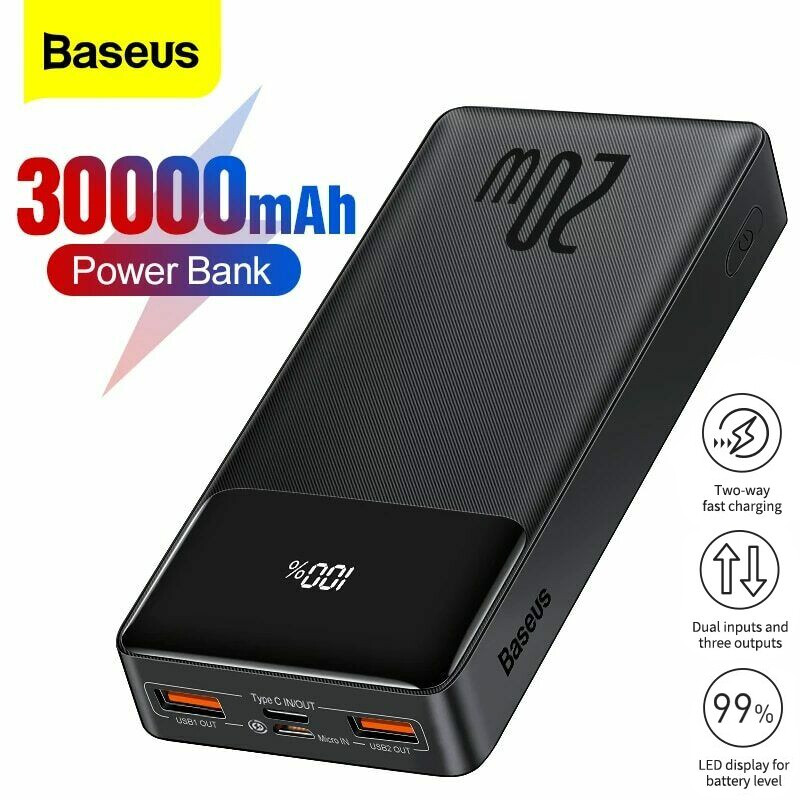 Baseus 30000mAh Power Bank 20W USB Type C Fast Charger For iPhone
