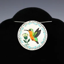 NATIVE AMERICAN ZUNI INLAY HUMMINGBIRD PENDANT BY QUINTIN QUAM