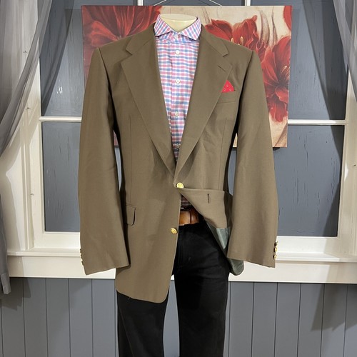 Hickey Freeman Canterbury Blazer Men 43L Long Wool Golden Buttons Jacket Stretch - Picture 13 of 13