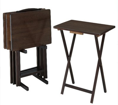 Mainstays 5 Piece Tray Table Set Folding Wood TV Game Snack Dinner Stand Walnut