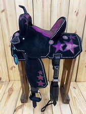Premium Western Saddle: Black  Pink Glitter, Genuine Leather By MOUSM