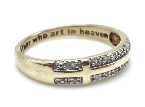 10K Yellow Gold Diamond Cross/Religious "Our Father" Band Size 7 - 第 7/16 張圖片
