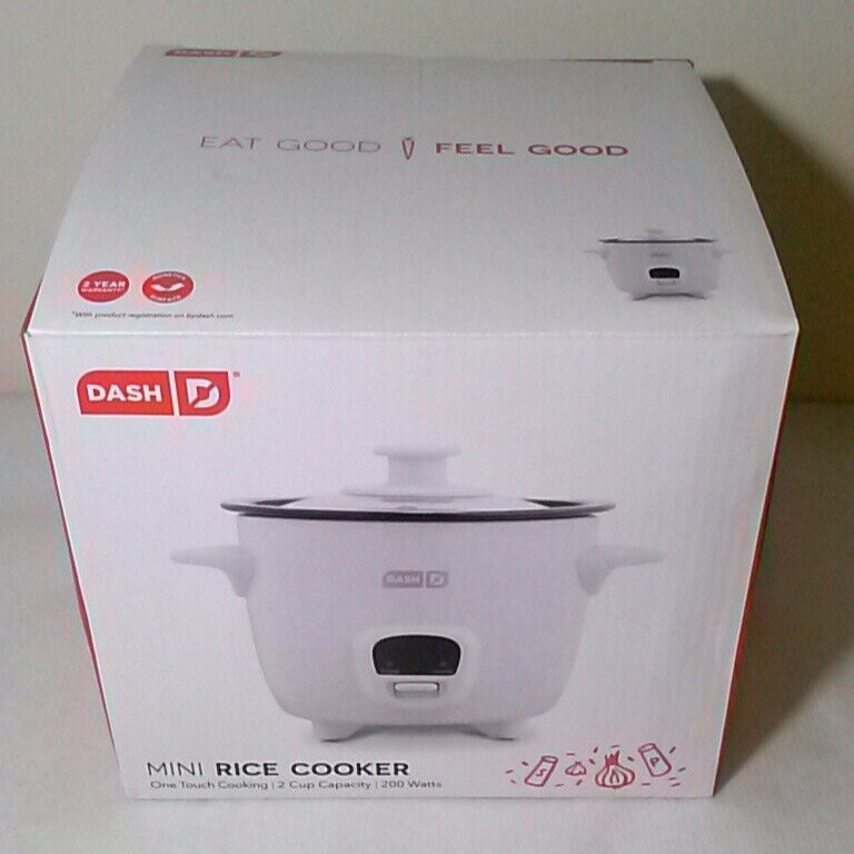 Dash Mini Rice Cooker Steamer 2 Cup Removable Nonstick Pot Keep Warm White  Recip
