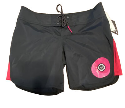 ROXY Women Girl Board Swim Shorts Trunks size 1 Black Pink DLX Tech Low Tide $52
