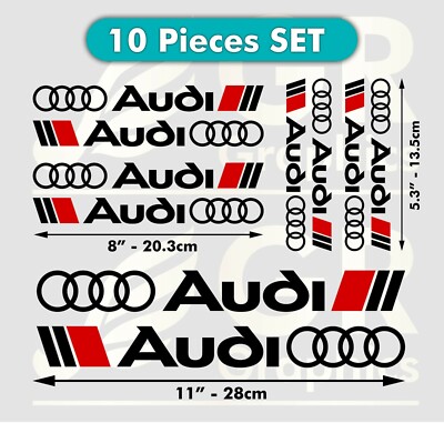 AUDI Decal SET x10 Racing Sport S Line Stickers Emblem Logo BLACK/RED