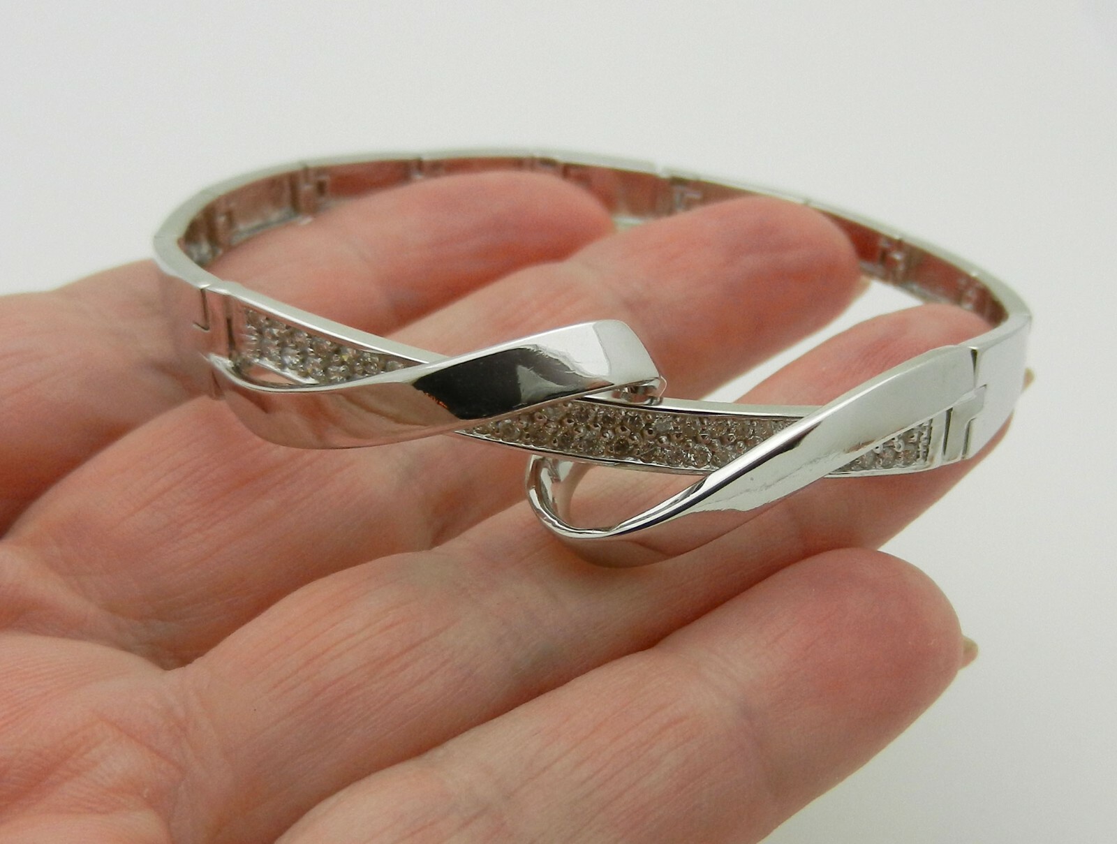 Solid 14k White Gold Open Bangle Cuff Bracelet Na… - image 3