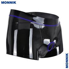 Latex Rubber Boxer Shorts Tight Panties with Front Penis Hole Ring Underwear