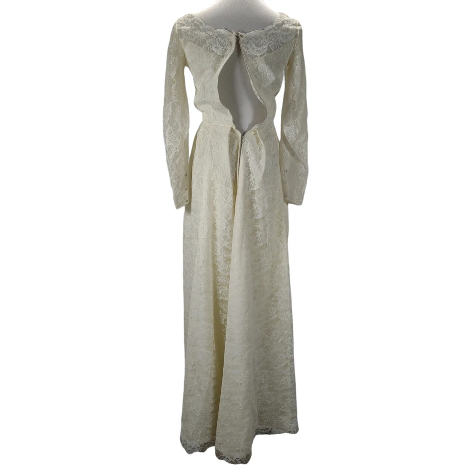 Vestido de novia vintage años 50 60 marfil talla XS encaje funda columna manga larga Foto 3 de 4