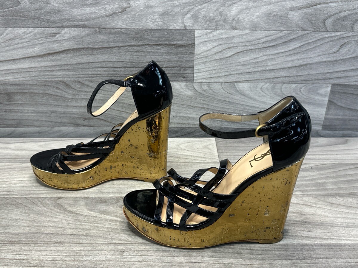 YVES SAINT LAURENT ZEPPE VERNICE ORO NERO TAGLIA 42 U.S SI (A1D014445)