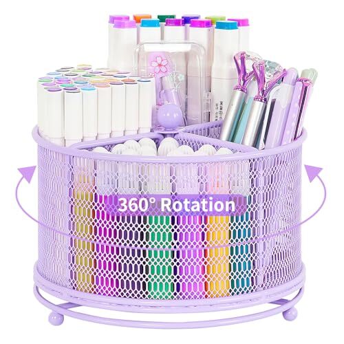 360-Degree Rotating Pencil Holder, Art Supply Storage Desk Organizers Purple - Picture 1 of 7
