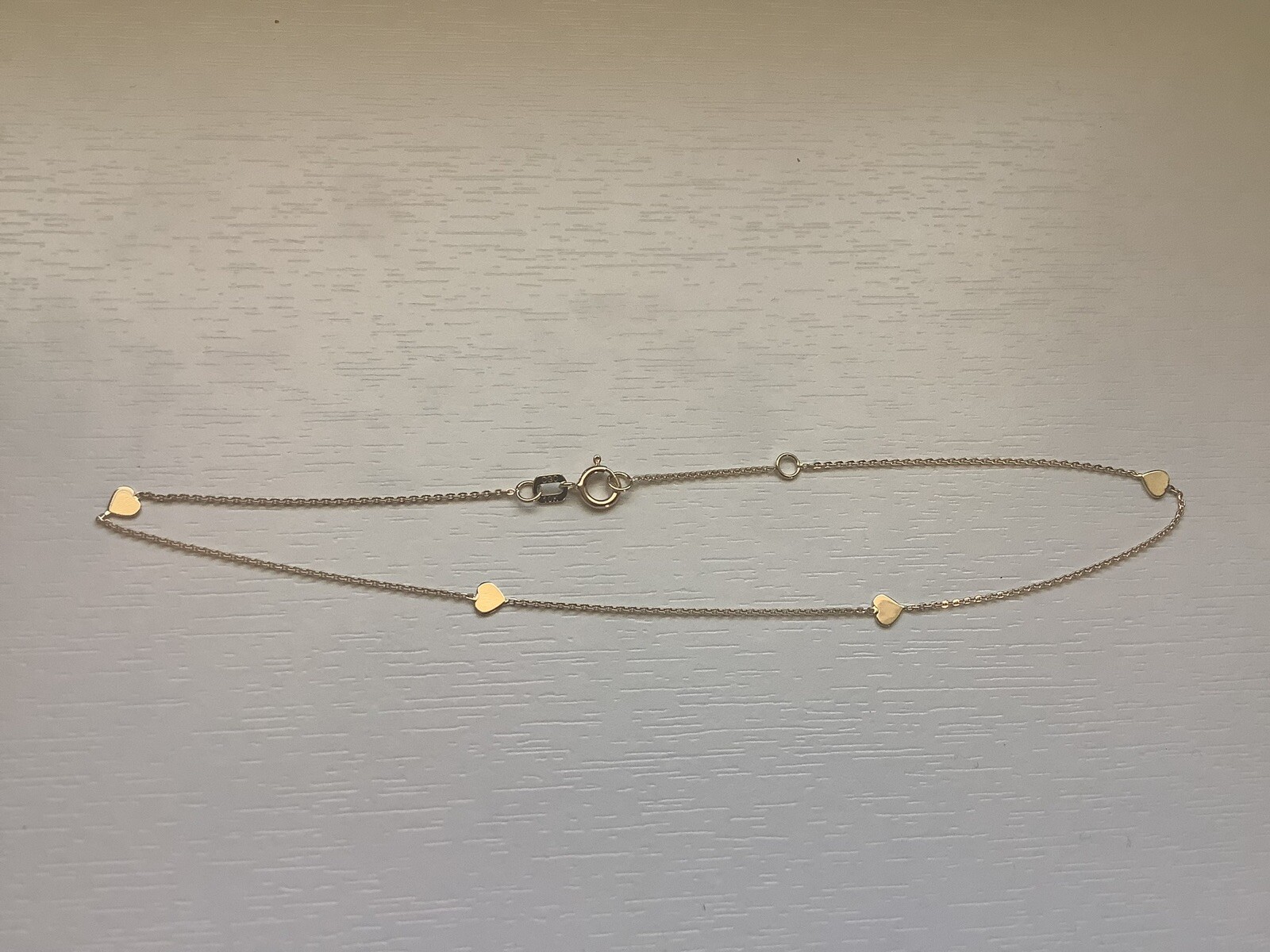 10K Real Gold Anklet With Mirror Hearts and Link Chain