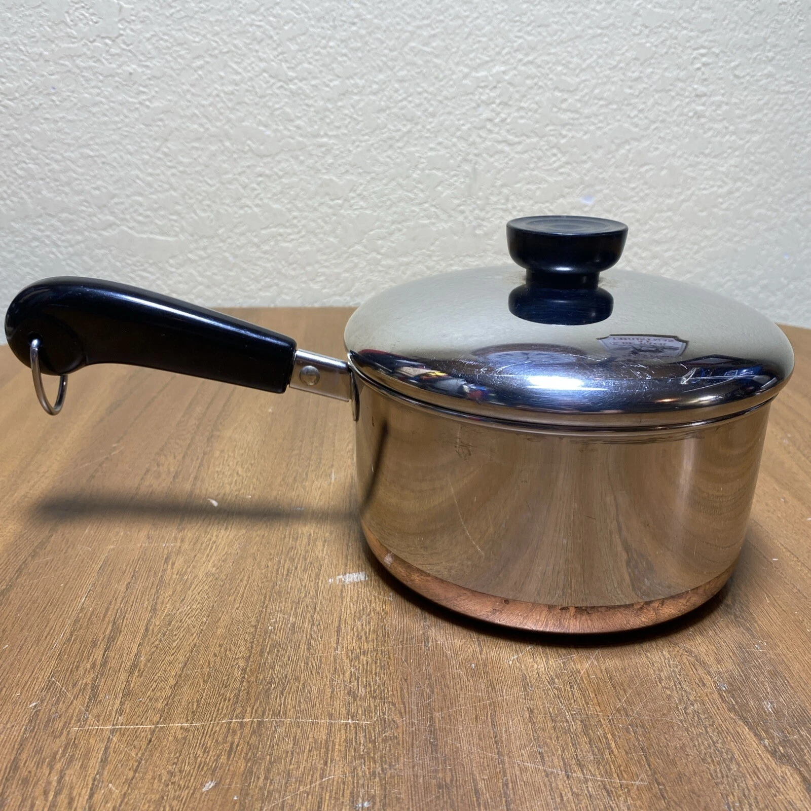 Vtg Revere Ware 1801 1.5 Qt Pot Pan Clinton Illinois Copper Bottom with Lid 99c