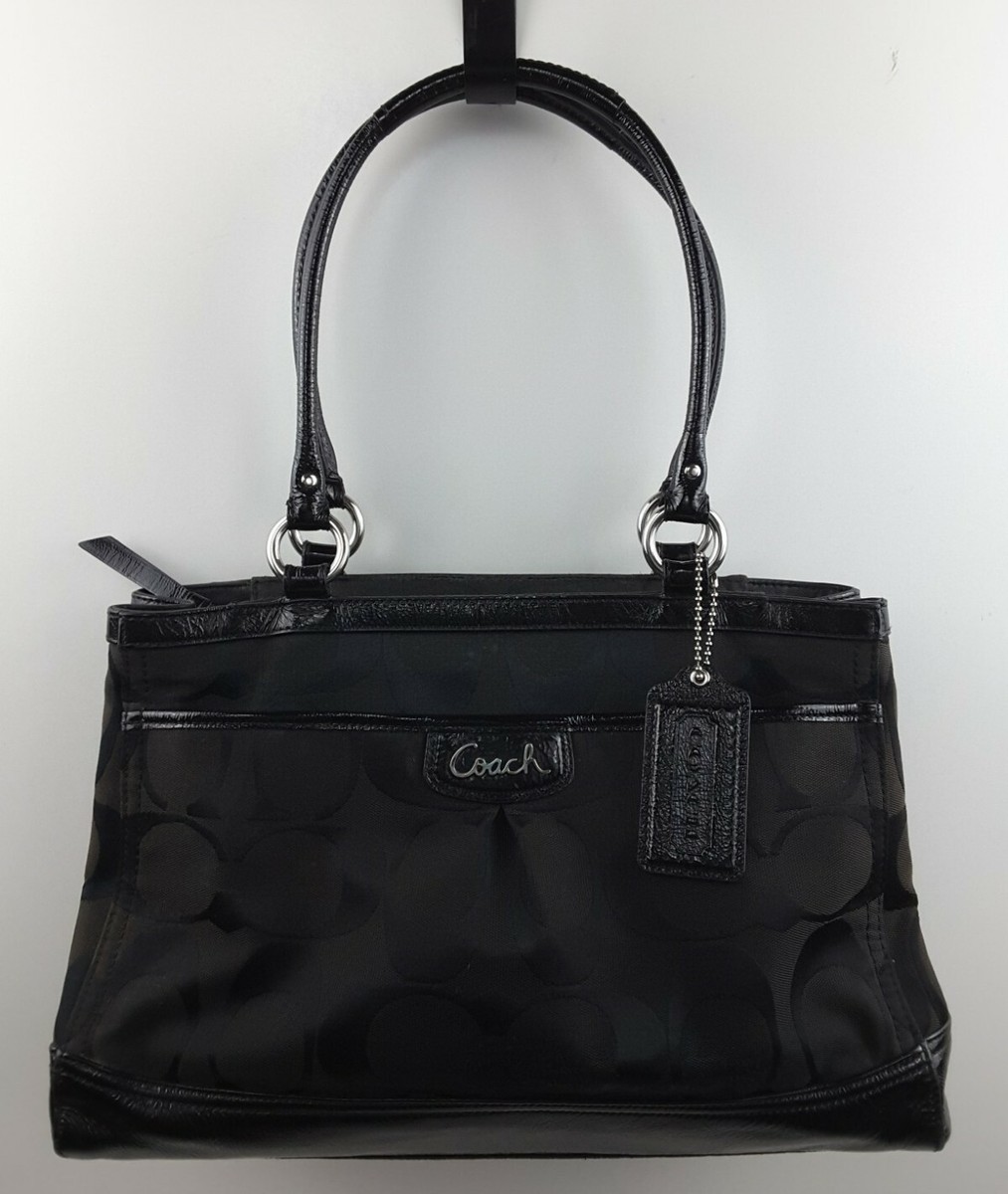 Coach Signature Canvas Patent Carryall Shoulder Bag F19725 Coach Signature Canvas Patent Carryall Shoulder Bag F19725
