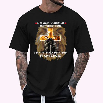 Easter Boys Religious Clothing Men Lion Christian Cross T-Shirt