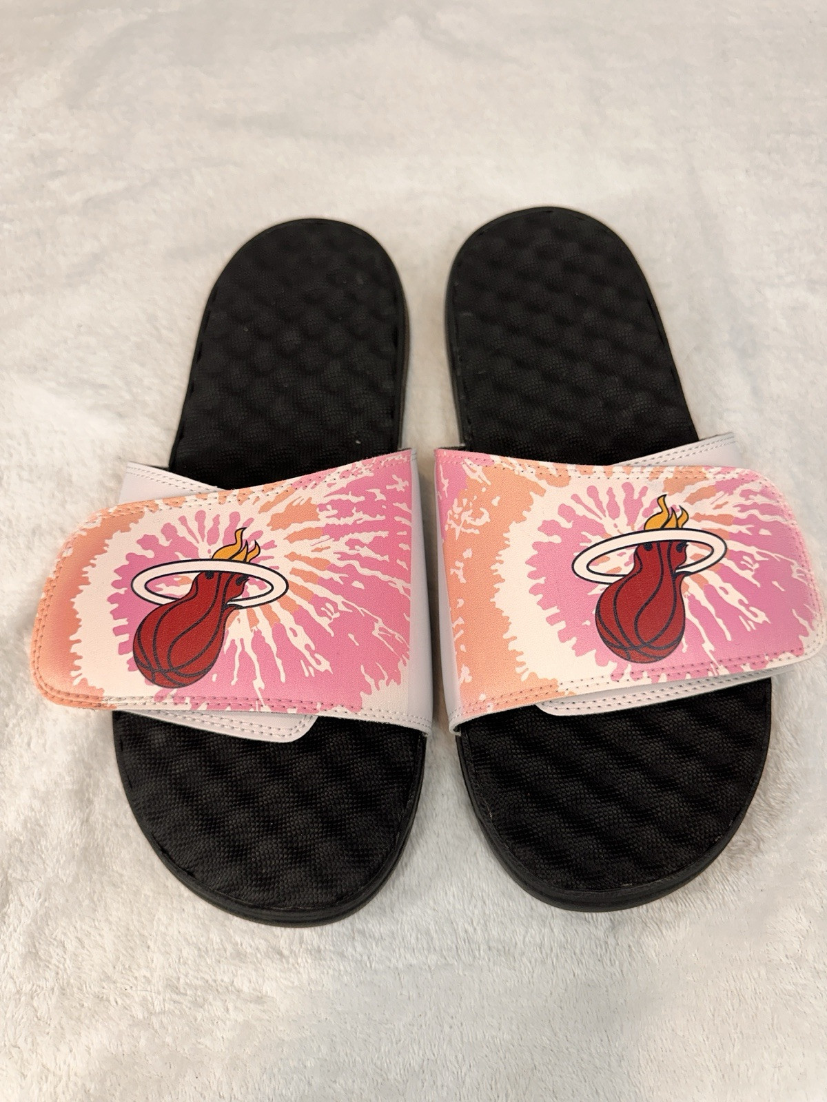 NWOT Miami Heat Slides Adjustable Miami Retro Colors Unisex Size 10 NBA Sandals