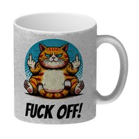 Katze Mittelfinger Glitzer-Kaffeebecher Mit Spruch Fuck Off!