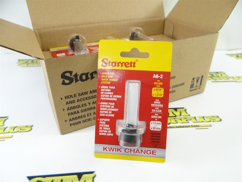 CASE OF 12 NEW!! STARRETT "A6-2" ARBORS FOR "KWIK CHANGE" HOLE SAW SYSTEM 