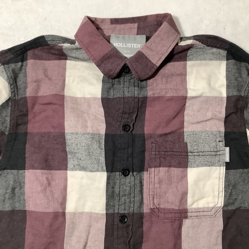 Hollister Relaxed Fit Shirt Size Small Maroon Black Mens Flannel Long Sleeve - Picture 2 of 8
