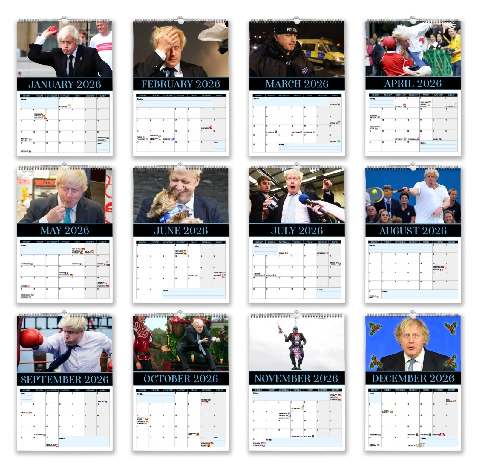 Boris Johnson – 2026 Wall Calendar - Funny - Quirky - Christmas - Birthday